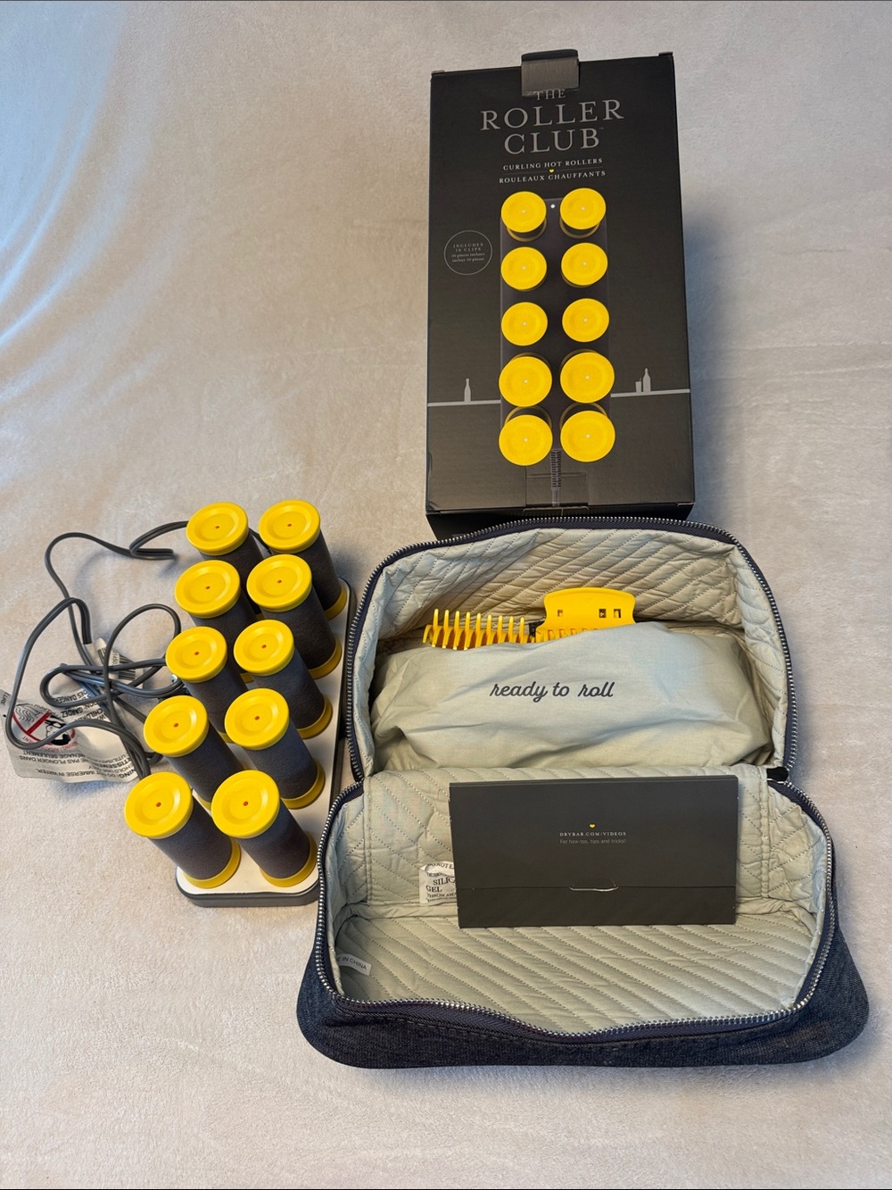 Drybar Yellow Hair Rollers and Travel Case